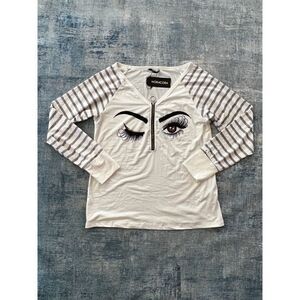 NWT! Noracora Gray White Wink Beauty Long Sleeve Zip Neck Top Medium
